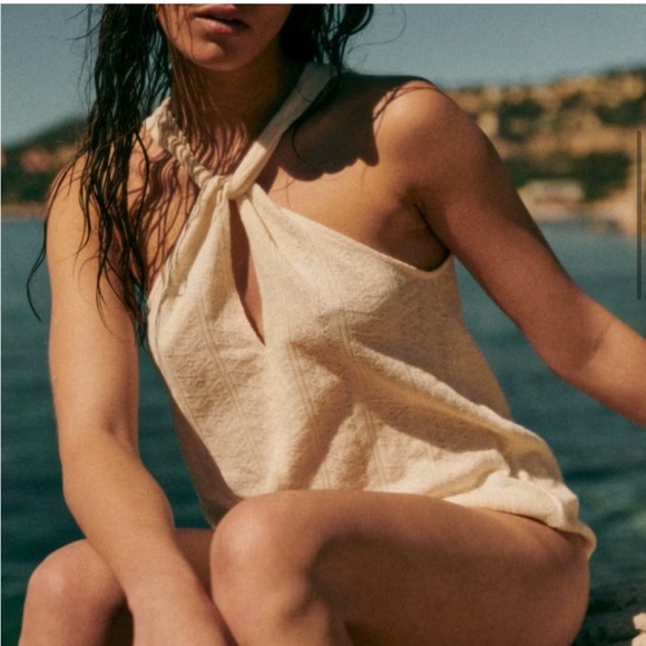 New! Sezane Cream Cotton Draped Tank Size Medium - Picture 2 of 6